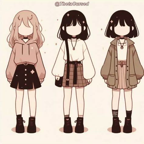 Clothes Cute Drawing, Clothing Anime Drawing, Cute Drawn Outfits, Cute Clothes To Draw, Anime Skirt Outfits, Chibi Skirt, Chibi Outfits Clothes, Chibi Outfit Ideas, How To Draw Outfits