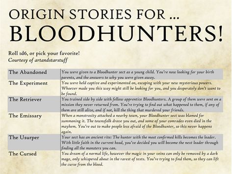 Dnd Origin Stories, Dnd Character Backstory Ideas, Bloodhunter Dnd, Dm Tips, D D Classes, Dnd Stories, Dnd World Map, Dungeon Master's Guide, Dnd Classes