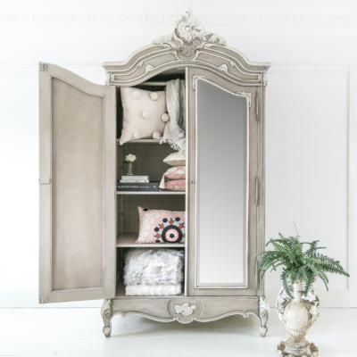 Get The Look: Pale Blue & Grey | The French Bedroom Company Wardrobes For Bedrooms, French Furniture Design, Shabby Chic Wardrobe, French Armoire, French Bed, French Bedroom, Chic Bedding, Shabby Chic Dresser, Shabby Chic Living Room