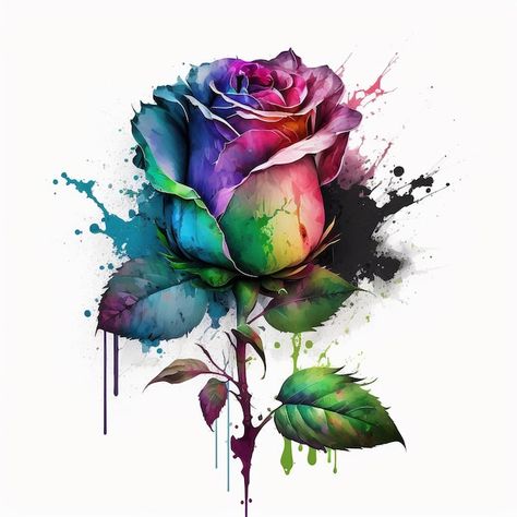 Tie Dye Tattoo, Watercolor Flower Tattoo, Colorful Rose Tattoos, Rose Tat, Watercolor Rose Tattoos, Arte Aesthetic, Abstract Rose, Watercolor Tattoo Flower, Roses Art