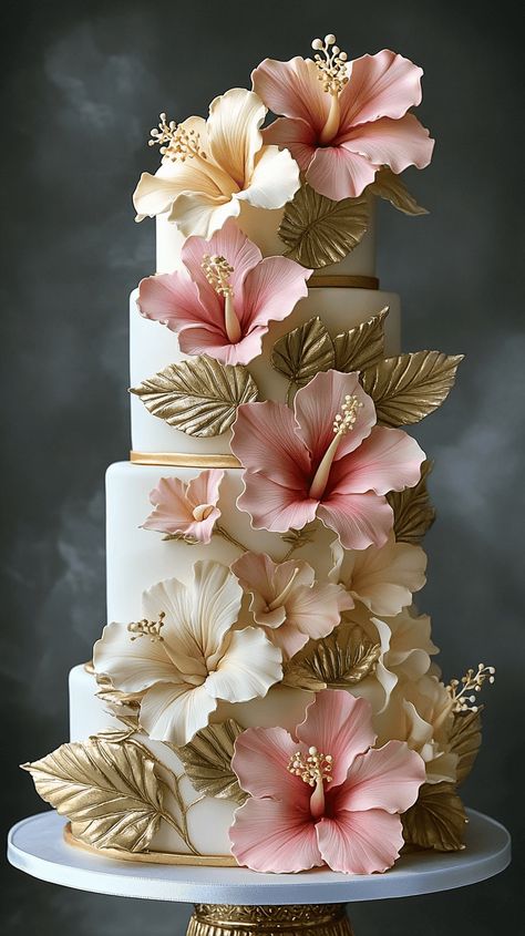 Hawaiian Wedding Cake Ideas: 37 Stunning Designs and Flavours Hawaiian Wedding Cake, Paradise Wedding, Coral Decor, Subtle Ombre, Wedding Cake Ideas, Ocean Wedding, Hawaiian Wedding, Edible Glitter, Tropical Foliage