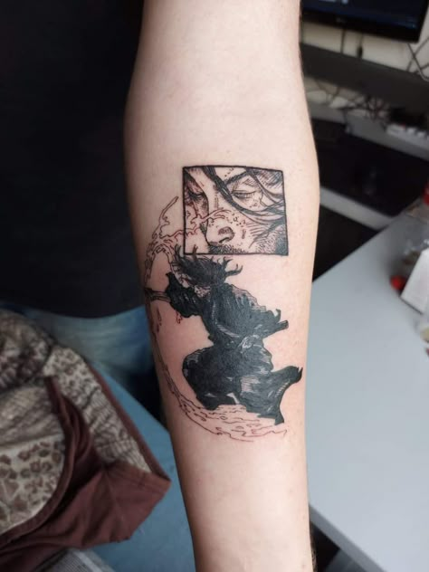 Vagabond Manga Tattoo, Musashi Miyamoto Tattoo, Vagabond Tattoo Ideas, Manga Panels Tattoo, Miyamoto Musashi Tattoo, Musashi Tattoo, Vagabond Panels, Vagabond Manga Art, Manga Tattoo Ideas