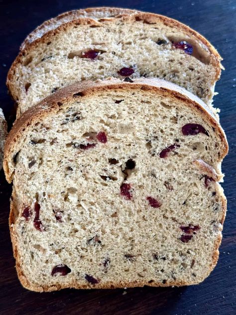 Festive Cranberry Wild Rice Bread Recipe- Loaf or Rolls! - The Sweet, Simple Things Wild Rice And Cranberry Bread, Cranberry Wild Rice Bread Machine, Wild Rice Cranberry Bread Machine Recipe, Wild Rice Bread Recipes, Cranberry Wild Rice Sourdough, Cranberry Wild Rice Bread Recipes, Norwegian Bread Recipes, Lunchlady Brownies, Wild Rice Cranberry Bread