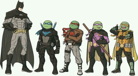 Batman tmnt Robins  Dude this is more amazing by the fact that there is a batman tmnt crossover. They should totally put this in the comics. Batman Tmnt, Tmnt Comics, I Am Batman, Tmnt Art, Ninja Turtles Art, Im Batman, Batman Family, Batman Robin, Batman Vs