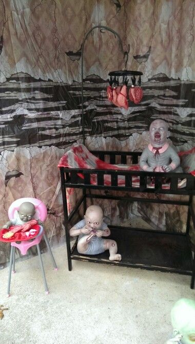 Zombie nursery                                                       … Awesome Halloween Decorations, Classroom Halloween, Celtic Festival, Adornos Halloween, Adult Halloween Party, Scary Halloween Decorations, Halloween Party Themes, Halloween Doll, Halloween Yard