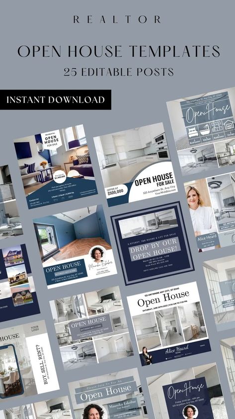 25 Open House Instagram Post Blue Template Social Media Template Open House Realtor Template Real Estate Open House Template Open House - Etsy UK Blue Template, Open House Signs, Real Estate Agent Marketing, Folder Templates, Template Social Media, House Template, Real Estate Templates, Lots For Sale, Marketing Template