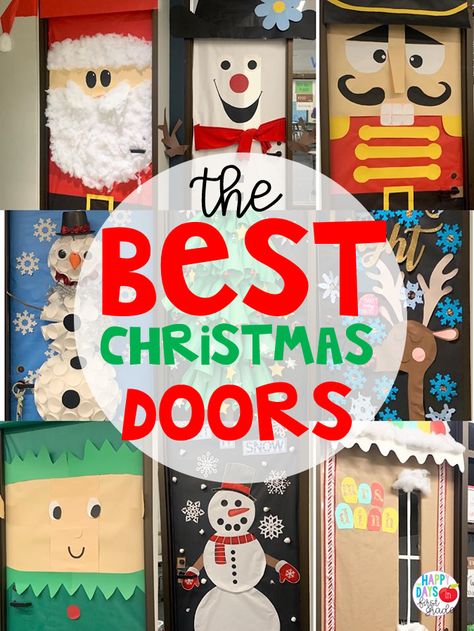 The Best Christmas Doors | Need some Christmas Classroom Door Inspiration? Look no further!  I rounded up some of the best Christmas doors that will help make your classroom feel more joyful and magical for the Holidays! Happy Days in First Grade Christmas Door With Window, Christmas Front Doors Classroom, 12 Days Of Christmas Door Decorations For School, Christmas Class Door Decorations Decorating Ideas, Christmas Door Decorating Contest Ideas Hospital, Advent Calendar Door Classroom, Homemade Christmas Door Decorations, Elementary Door Decorating Ideas Christmas, Cute Christmas Door Decorations For School