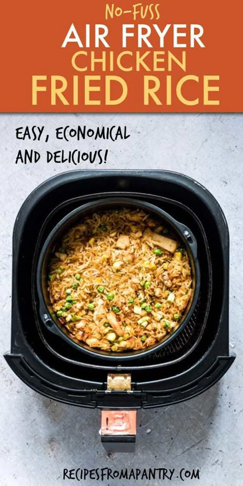 budget friendly. Turn your leftovers into a truly delicious, no-fuss, one-pot dish! Faster than ordering takeout, making chicken fried rice in the air fryer is just the thing for those busy weeknights. #airfryer #airfryerrecipes #airfried #airfryerchickenfriedrice #airfryerfriedrice #friedrice #friedriceairfryer #chickenfriedrice #chickenfriedricerecipe #glutenfreerecipes #airfryercrispyrice Air Fryer Fried Rice, Air Fryer Recipes Meat, Air Fryer Recipes Chicken Tenders, Air Fryer Recipes Vegetables, Air Fryer Recipes Healthy Low Carb, Air Fryer Recipes Low Carb, Recipes French, Air Fryer Recipes Breakfast, Air Fryer Recipes Snacks