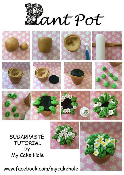 how to... fondant plant pot Polymer Clay Pots Plants, Palmer Clay Ideas, Polymer Clay Kunst, Crea Fimo, Diy Fimo, Tanah Liat, Polymer Clay Diy, Mini Plants, Cute Polymer Clay