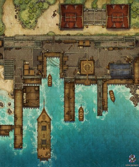 Dnd Harbor Map, Dnd Port Map, Dnd Coast Map, Fantasy Dungeon, Fantasy Adventurer, Dnd World Map, Building Map, Battle Map, Harbor City