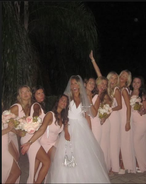 Pink And White Bridesmaid Dresses, Coquette Bridal Party, Pink And White Wedding Bridesmaids, Brides Maids Dresses Light Pink, Wedding Aesthetic Dress, Aesthetic Pink Bridesmaid Dresses, Light Pink Wedding Theme Bridesmaid Dress, Baby Pink Bridesmaids Dresses, Pink Wedding Florals