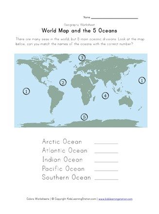 Help kids learn the five oceans with this free geography worksheet.  Kids are instructed to label each of the 5 oceans. Oceans Worksheet, Wristband Template, Geography Worksheets, Geography For Kids, Continents And Oceans, Map Worksheets, Ocean Science, Kindergarten Skills, 5 Oceans