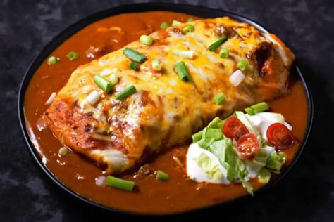 Wet Burrito Recipe, Pulled Pork Burritos, Wet Burrito Recipes, Pork Burritos, Smothered Burritos, Wet Burrito, Burrito Recipes, Stomach Rumbling, Red Sauce Recipe