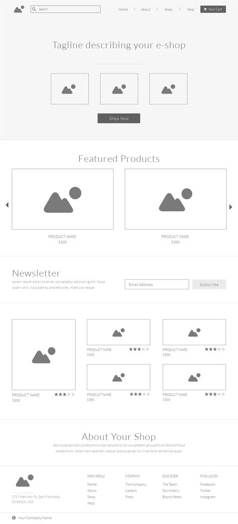 Ecommerce Website Wireframe Template - Moqups | Working with an ecommerce wireframe is a crucial step in building an online shop since it helps you conceptualize the basic blueprint of your site early in the design process. This ensures that the final version of the website will be user-friendly, easy to navigate, and effective from a user journey perspective – before you commit precious resources towards the final design. Canvas Website Design, Wireframe Website Layout, Wireframe Design Website, Ecommerce Wireframe, Website Wireframe Design, Website Blocks, Homepage Wireframe, Website Wireframe Templates, Wireframe Web