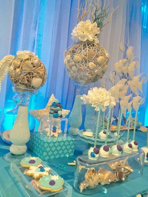 Winter and Under The Sea Quinceañera Party Ideas | Photo 8 of 19 Quinceañera Party Ideas, Quinceanera Party Favors, Beach Centerpieces, Sea Party Ideas, Ideas Bodas, Sea Baby Shower, Quinceanera Decorations, Sea Wedding, Quinceanera Themes