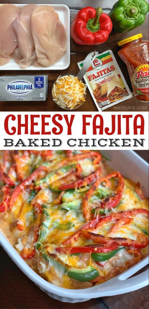 Cheesy Fajita Baked Chicken - Instrupix One Pan Dinner Recipes, Fajita Mix, Oven Baked Chicken Breasts, Chicken Breast Recipes Baked, Diner Recept, Fajita Seasoning, Quick Chicken, Oven Baked Chicken, Baked Chicken Breast