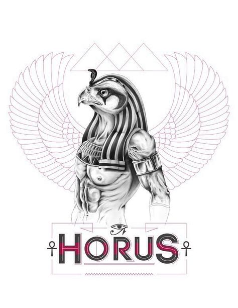 Horus / Egyptian Mythology Religion                                                                                                                                                      Más Anubis And Horus, Christus Tattoo, Horus Tattoo, Egyptian Drawings, Egyptian Tattoo Sleeve, Anubis Tattoo, Ancient Egypt Gods, Egypt Tattoo, Egyptian Design