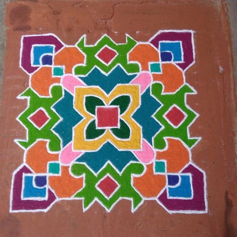 Dotted Rangoli Design With Colour, Dots Rangoli With Colors, Dot Rangoli With Colour, Flute Drawing, Dotted Rangoli, Serene Scenery, Simple Rangoli With Dots, Dot Rangoli, Very Easy Rangoli Designs