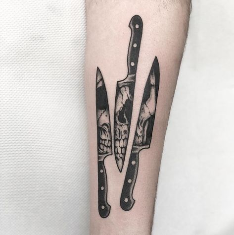 Knife Face Tattoo Design, Knife And Flowers Tattoo, Knife With Face Tattoo Design, Chef Knife Tattoo Design, Knife And Skull Tattoo, Knives Tattoo, My Brother From Another Mother, Brother From Another Mother, Knife Tattoo