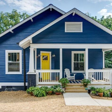 Blue House Exterior White Trim, House Exterior White Trim, Navy Blue House Exterior White Trim, Navy Blue House Exterior, Craftsman Style Garage Doors, Navy Blue House, Blue Home Exterior, Blue House Exterior, Navy Blue Houses