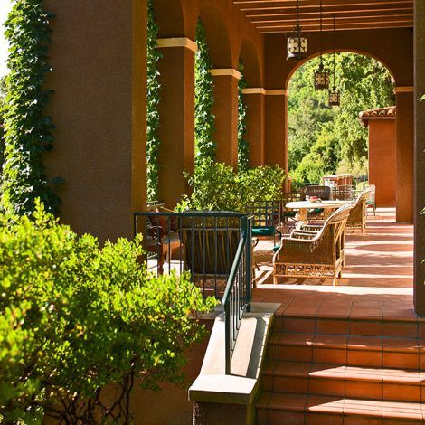 | arched loggia of a Napa Valley home owned by the Staglin family - this ... Staglin Family Vineyard, Napa Valley Homes, Napa Valley Aesthetic, Napa Valley House, Parents Trap, European Exterior, Napa House, Napa Valley Vineyards, Vineyard House