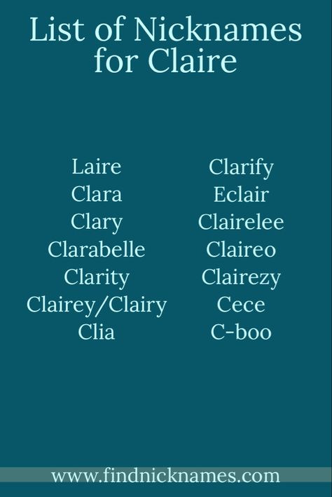 An article on the list of nicknames for people named Claire Nicknames For Caregivers, Claire Name Aesthetic, Claire Name, Good Nicknames, Feminine Names, Outlander Novel, The Cosby Show, Cute Nicknames, Personal Writing