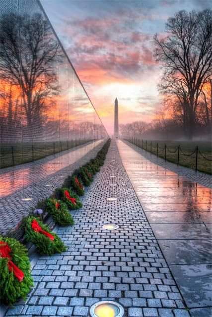 Vietnam Memorial Wall. Photo credit to Angela Pan of Fairfax, VA, who took this picture at sunrise. Wreaths Across America, Vietnam Memorial Wall, Greatest Generation, Vietnam Memorial, Sunrise Photos, South Vietnam, Vietnam Veterans Memorial, Veterans Memorial, Military Heroes