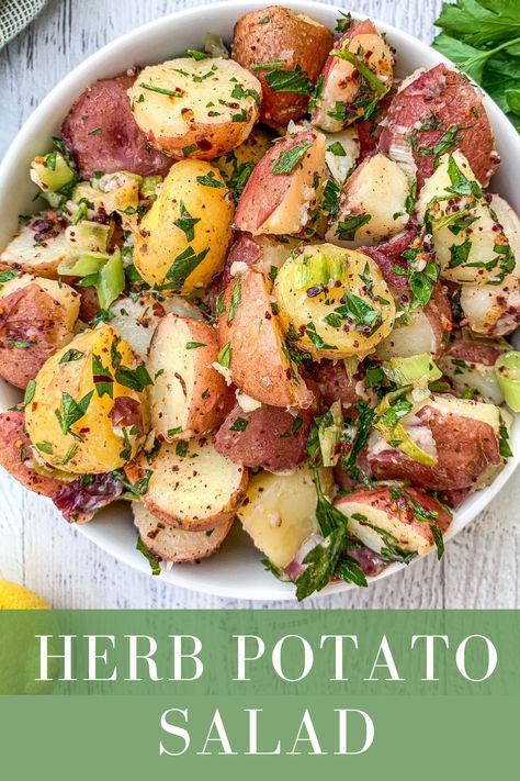 This Turkish Potato Salad (patates salatasi) is bursting with freshness and tantalizing textures. It’s a harmonious amalgamation of potatoes, herbs, and a zesty dressing, and no mayo required! This traditional Turkish potato salad is an easy yet delicious side dish, that is sure to impress your taste buds and those of your family or guests. Herb Potato Salad, Potluck Side Dishes, Bbq Side Dishes, Refreshing Salad, Potatoe Salad Recipe, Smoked Bacon, Grilled Vegetables, Perfect Side Dish, Baked Beans