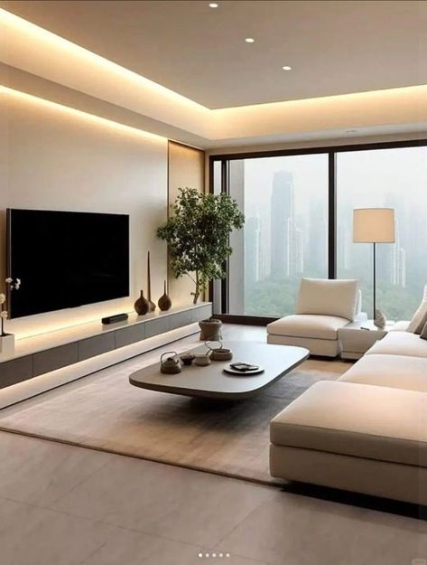 Modern Light Living Room Interior Design, Duplex Living Room Interior Design, Living Room With Big Windows, Unit Interior Design, Designer Apartment, Living Room Decor Lights, Minimal Living Room, Modern Living Room Interior, Home Hall Design