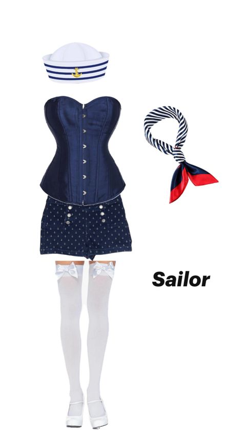 Halloween costume women’s Sailor Halloween Costumes, Sailor Halloween, Halloween Costume Women, Cute Halloween Outfits, Sailor Costume, Classy Halloween Costumes, Costume Women, Halloween Inspo, Cute Halloween Costumes