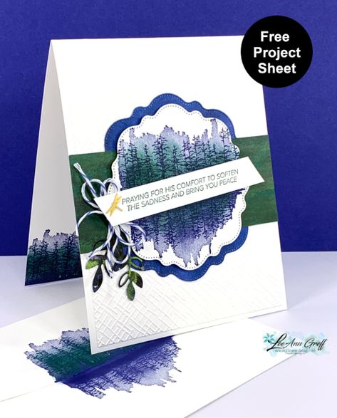 Quiet Reflection card scene made easily with just two colors of ink. Watch the video, grab the free project sheet or get more details here.  #stamping, #stampinup, #tutorial, #papercrafting, #handmade, #handmadecards, #papercrafts,  #QuietReflection, #projectSheet, #video, Technique, #cardmaking,  #Stampinup, #flowerbug, #LeeAnnGreff,  #kittogo, #precutkits #PDF, #2024SpringCatalog, Leeann Greff, Shaded Spruce, Autumn Cards, Silhouette Cards, Lee Ann, Stampin Up Project, Free Card, Video Free, Card Crafts