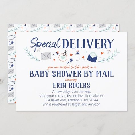 Special Delivery Baby Shower by Mail Invitation Baby Shower By Mail Invitation, Shower By Mail Invitation, Baby Shower By Mail, Shower By Mail, Virtual Baby Shower Invitation, Baby Shower Registry, Baby Shower Announcement, Baby Event, Virtual Baby Shower