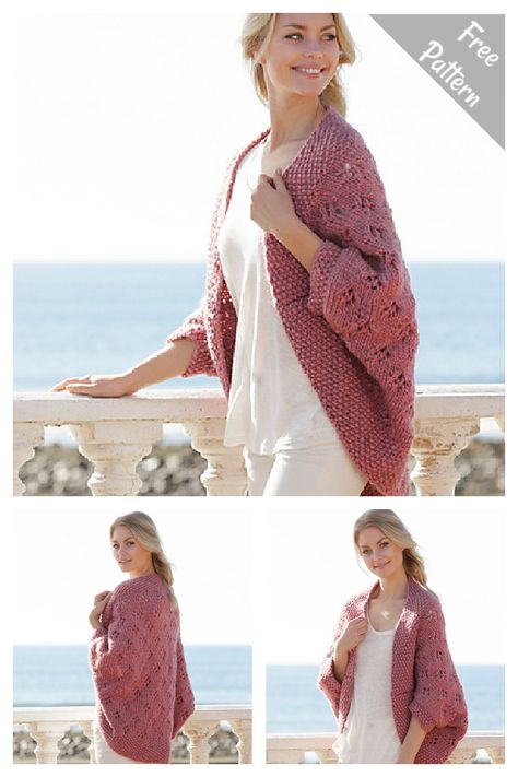 Cocoon Shrug Free Knitting Pattern Crochet Cocoon Sweater, Cocoon Cardigan Pattern, Crochet Baby Shrug, Knitting Patterns Cocoon, Crochet Cardigan Tutorial, Shrug Knitting Pattern, Free Knitting Patterns For Women, Crochet Cocoon, Simple Sweater