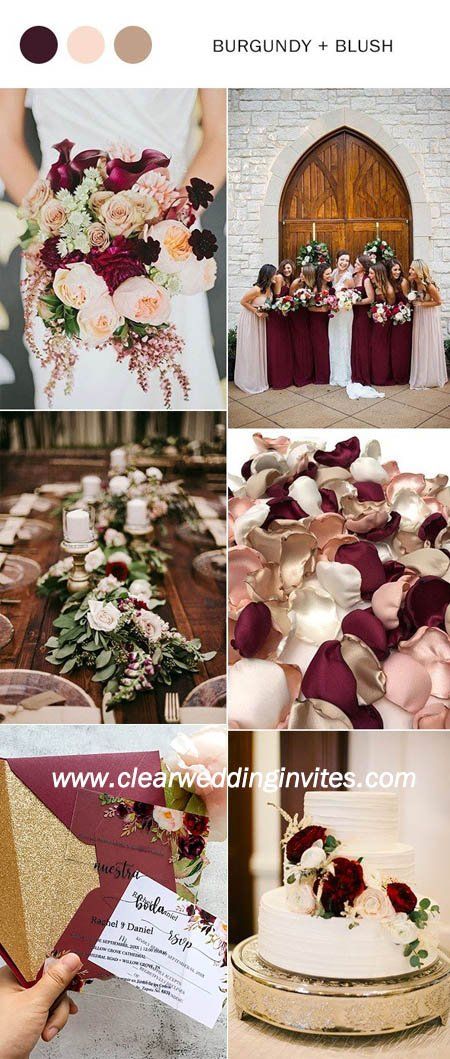 10 Popular Copper Wedding Color Palettes For 2022 Weddings – Clear Wedding Invites Wedding Cakes Maroon, Burgundy Wedding Theme, Burgundy Wedding Cake, Burgundy Wedding Colors, Blush Wedding Colors, Burgundy And Blush Wedding, Wedding Color Scheme, Rustic Wedding Decorations, Maroon Wedding