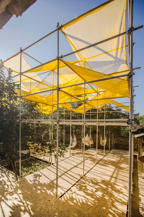 Gallery of Temporary Gallery in Shichengzi Village / Fuyingbin Studio - 9 Scaffolding Design, Temporary Architecture, Urban Intervention, Temporary Structures, Shade Structure, Festival Design, Scaffolding, Stage Design, Public Space