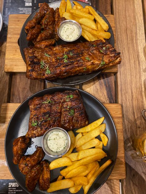 Hot Wings And Fries, Ribs And Fries, Soul Food Dinner Plates Ribs, Wings And Fries Charcuterie Board, Tall Blonde And Gorgeous Fries, Wings And Fries Aesthetic, Baking Videos, African Recipes, South African Recipes