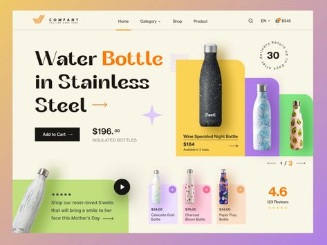 Water Bottle Header Landing Page by Safayet Hossain for Creative Studio on Dribbble Water Bottle Website Design, Water Website, Marker Rendering, Bottle Template, Landing Ideas, Tumblr Banner, Unique Website Design, Luxury Website, Website Banner Design