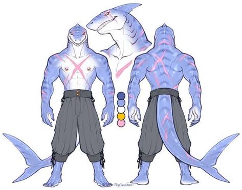 Shark Character Art, Dnd Sharkfolk, Shark People Art, Ocean Character Design Male, Shark Man Oc, Fishman Character Design, Shark Person Character Design, One Piece Fishman Oc, Shark Human Hybrid