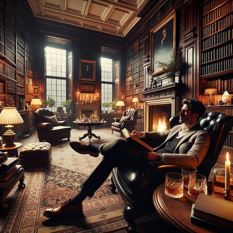 Men’s Library, Gentlemens Club Aesthetic, Gentleman Study, Dream Office Luxury, Gentleman Room, Gentlemans Room, Home Library Rooms, Modern Home Offices, Home Bar Rooms