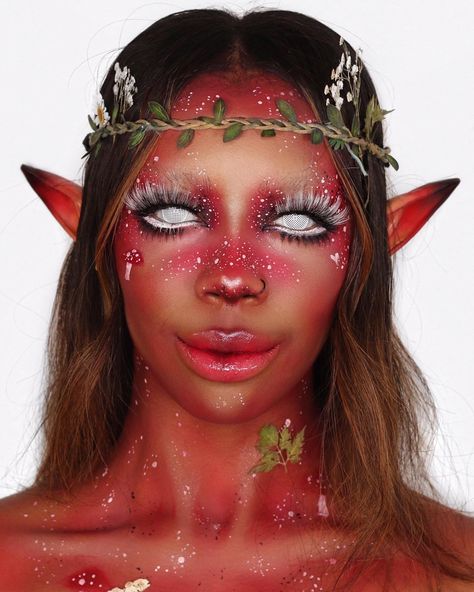 Red mushroom fairy inspired makeup look Mushroom Fairy Makeup, Atarah Mayhew, Fairy Face Paint, Mushroom Costume, Witches Night Out, Mushroom Fairy, Fairy Makeup, Special Effects Makeup, Goth Makeup