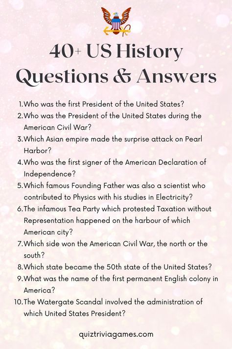 us history trivia | american history trivia questions and answers | american history trivia questions | american history trivia for kids | american history trivia | american history quiz | american history quizzes | history trivia questions and answers | history trivia questions | History Trivia Questions And Answers, Trivia For Kids, History Trivia Questions, Trivia Quiz Questions, 40 Questions, History Questions, History Quiz, Senior Activities, Trivia Questions And Answers