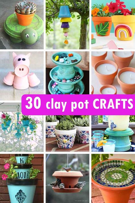 The BEST 30 CLAY POT CRAFTS -- Fun decorating ideas for terra cotta flower pots, including painting, decoupage, garden, home decor. Plant Pots Crafts, Terra Cotta Pot Crafts Diy, Clay Pot Projects, Flower Pot People, Clay Pot People, Flower Pot Art, Terra Cotta Pot Crafts, Painted Pots Diy, Terracotta Flower Pots