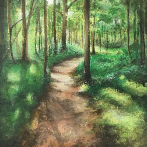 #92 Brianna Camp, Forest Path at Golden Hour, Acrylic Draw Forest, Drawing Forest, Grass Drawing, Aesthetic Watercolor, Forest Drawing, Forest Backdrops, Moss Wall Art, Forest Background, Art Hub