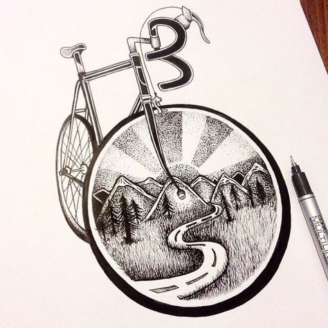 Dirt Bike Tattoo, Tattoo Bike, Cycling Tattoo, Mountain Bike Tattoo, Cycle Drawing, Bike Tattoo, Cycling Humor, Cycling Benefits, Bicycle Tattoo