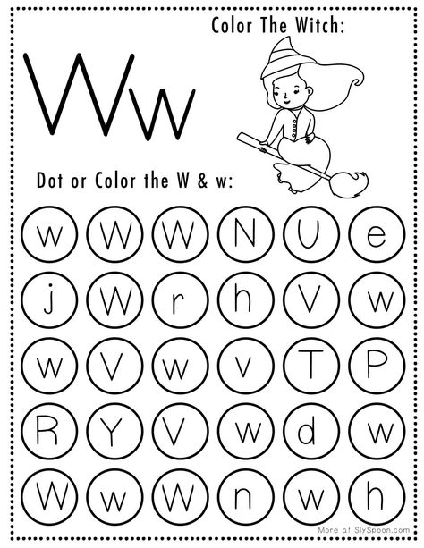 Letter W Crafts, Witch Printables, Letter W Activities, Letter Recognition Preschool, Halloween Lesson Plans, Alphabet Practice Worksheets, Halloween Lesson, Dot Marker Activities, Free Printable Halloween