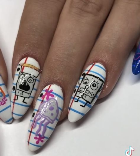 Wall E Nails, Tv Show Inspired Nails, Pinata Nails, Fairly Odd Parents Nail Art, Land Before Time Nails, Short Character Nails, Gravity Falls Nail Art, Comic Book Nail Designs, Cartoon Art On Nails