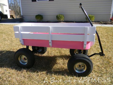 I want to give Isaac's wagon a makeover.  Like this but way less pink. How To Make A Covered Wagon Project, Radio Flyer Wagon Makeover, Old Red Wagon Ideas, Covered Wagon Project, Red Flyer Wagon, Wagon For Wedding, Bike Wagon, Stylish Womens Hats, Kids Wagon