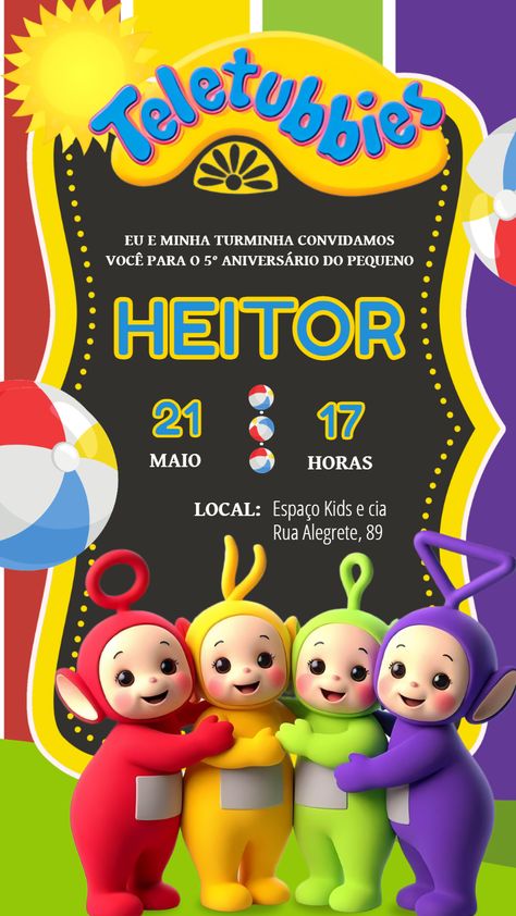 Edítate gratis usando nuestro editor online | Design by FELICITY | Invitación Digital Invitación de cumpleaños de los Teletubbies

¡La invitación Invitación de cumpleaños de los Teletubbies perfecta para tu evento!

Personaliza tu invitación a tu gusto con nuestro editor en línea

Nuestra invitación digital Invitación de cumpleaños de los Teletubbies es totalmente personalizable. Puedes cambiar el texto, la fuente, los colores e incluso agregar fotos. Es fácil de usar y puede Teletubbies Birthday Party Ideas, Teletubbies Invitation, Teletubbies Birthday Party, Teletubbies Party, Baby Birthday Invitation Card, Baby Birthday Invitations, Discreet Tattoos, Baby 1st Birthday, 3rd Birthday Party