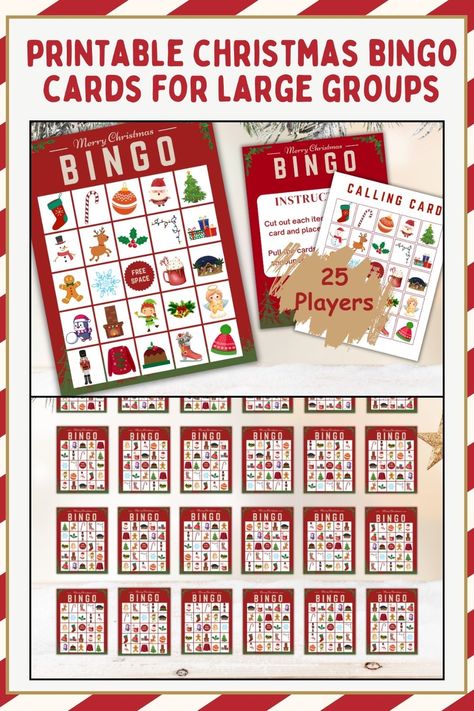 Ready for the ultimate holiday party game? Download our Printable Christmas Bingo Cards designed for large groups! With unique illustrations for a festive touch, these cards are perfect for family gatherings, classroom activities, and all your holiday parties. Easy to print and play, they're the perfect addition to your Christmas celebrations. #ChristmasBingo #HolidayGames #PrintableFun #FamilyActivities Holiday Bingo Printable Free, Christmas Bingo Printable Free 20 Cards, Christmas Bingo Printable Free, Bingo Printable Free, Holiday Bingo Cards, Printable Christmas Bingo Cards, Christmas Bingo Printable, Holiday Party Game, Holiday Bingo