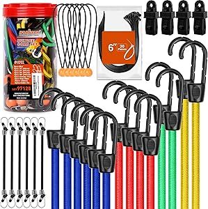 HORUSDY 30-Piece Premium Bungee Cords Assortment Jar, Includes 10”,18”,24”,32”,40” Bungee Cords, 8”Canopy/Tarp Ball Ties and Crocodile Mouth Tarp Clips Crocodile Mouth, Garage Organization Tips, Space Car, Garage Renovation, Garage Storage Solutions, Bungee Cords, Cord Set, Garage Makeover, Moving Boxes